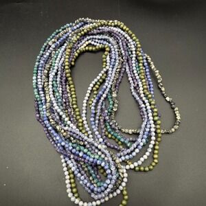 Multi-Strand Natural Stone Beaded Necklace 34" Mixed Colors Earthy Boho Chic